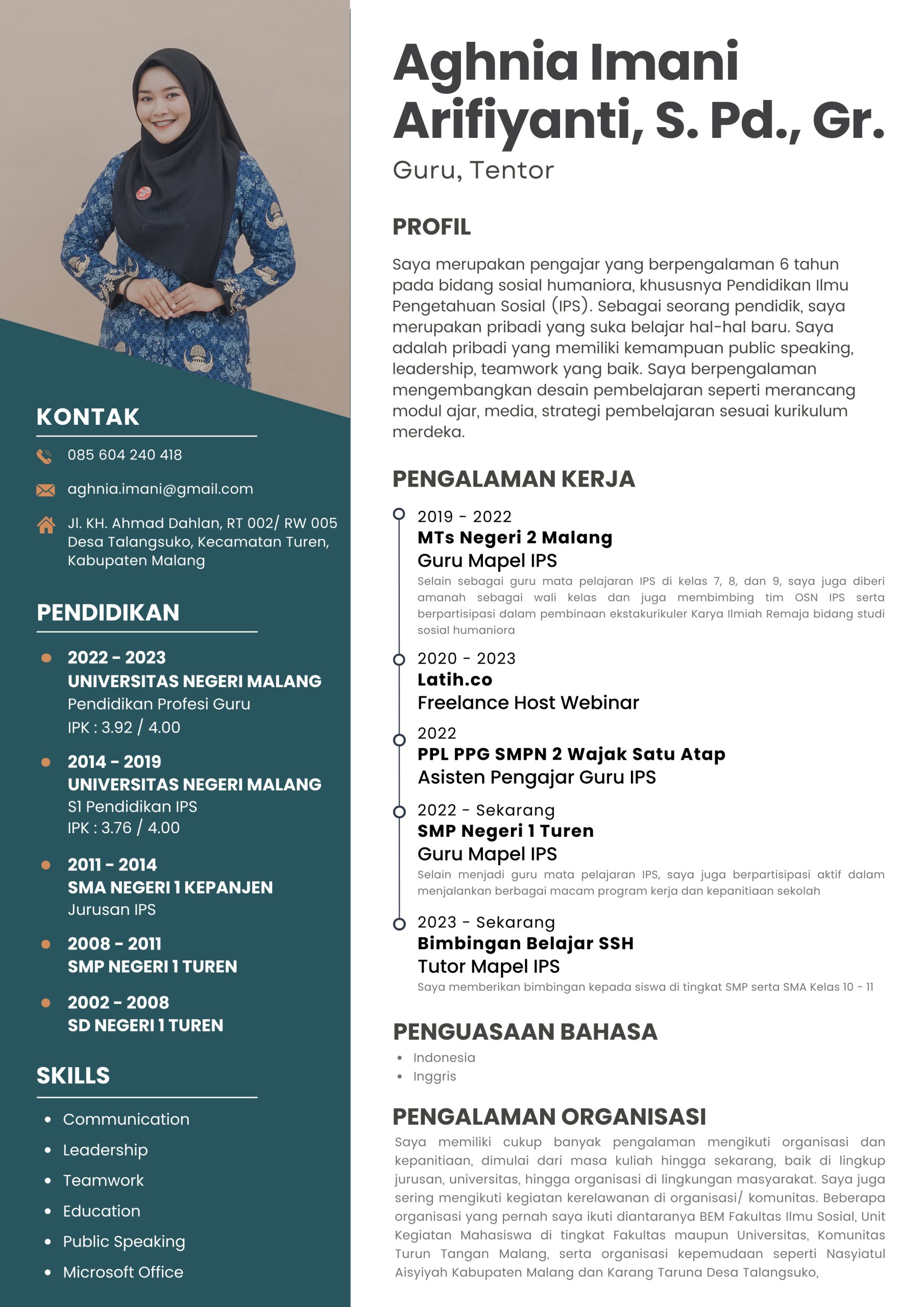 CV Aghnia Imani Arifiyanti, S.Pd., Gr.